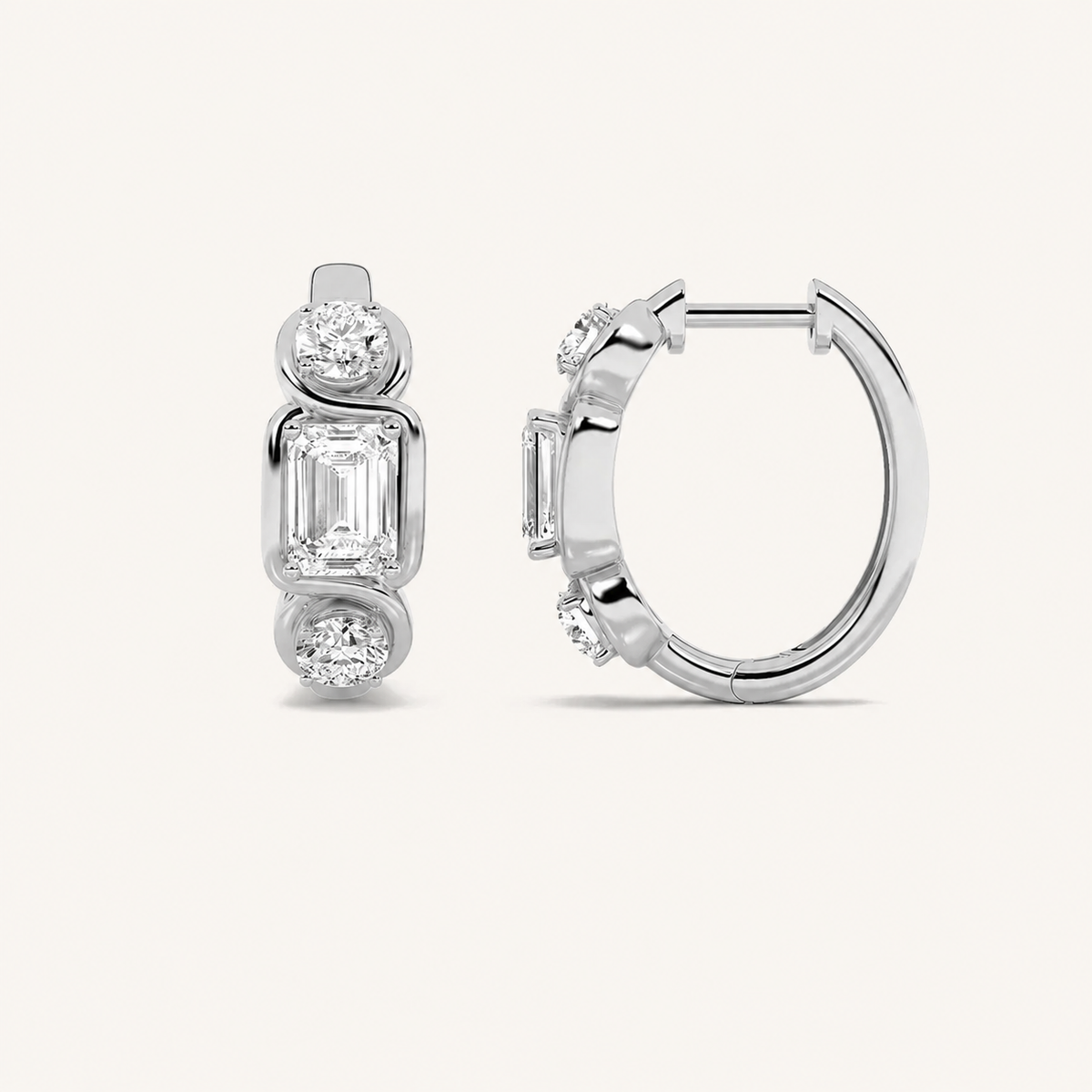 2.5CT Emerald Cut Lab Grown Diamond Three Stone Earrings