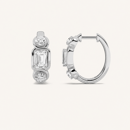 2.5CT Emerald Cut Lab Grown Diamond Three Stone Earrings