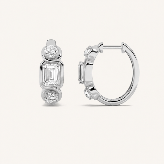 2.5CT Emerald Cut Lab Grown Diamond Three Stone Earrings