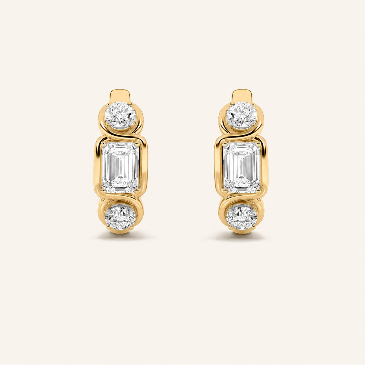 2.5CT Emerald Cut Lab Grown Diamond Three Stone Earrings