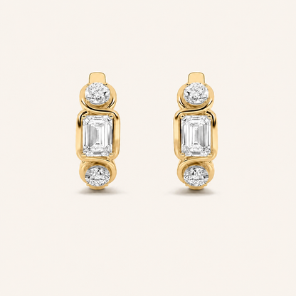 2.5CT Emerald Cut Lab Grown Diamond Three Stone Earrings
