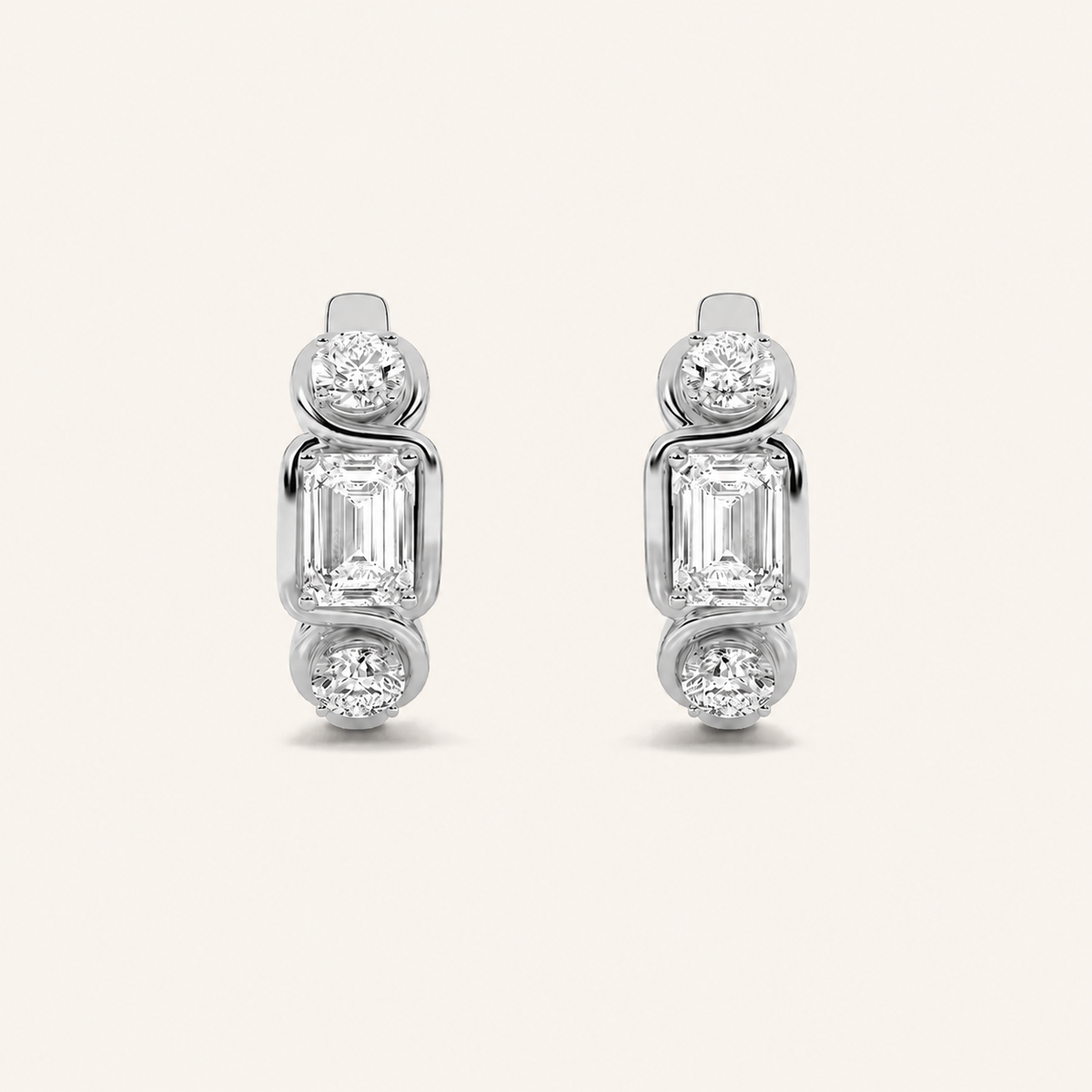 2.5CT Emerald Cut Lab Grown Diamond Three Stone Earrings