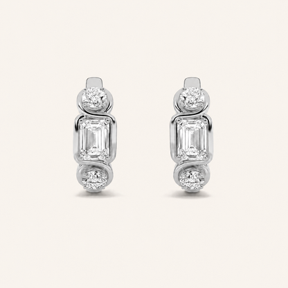2.5CT Emerald Cut Lab Grown Diamond Three Stone Earrings