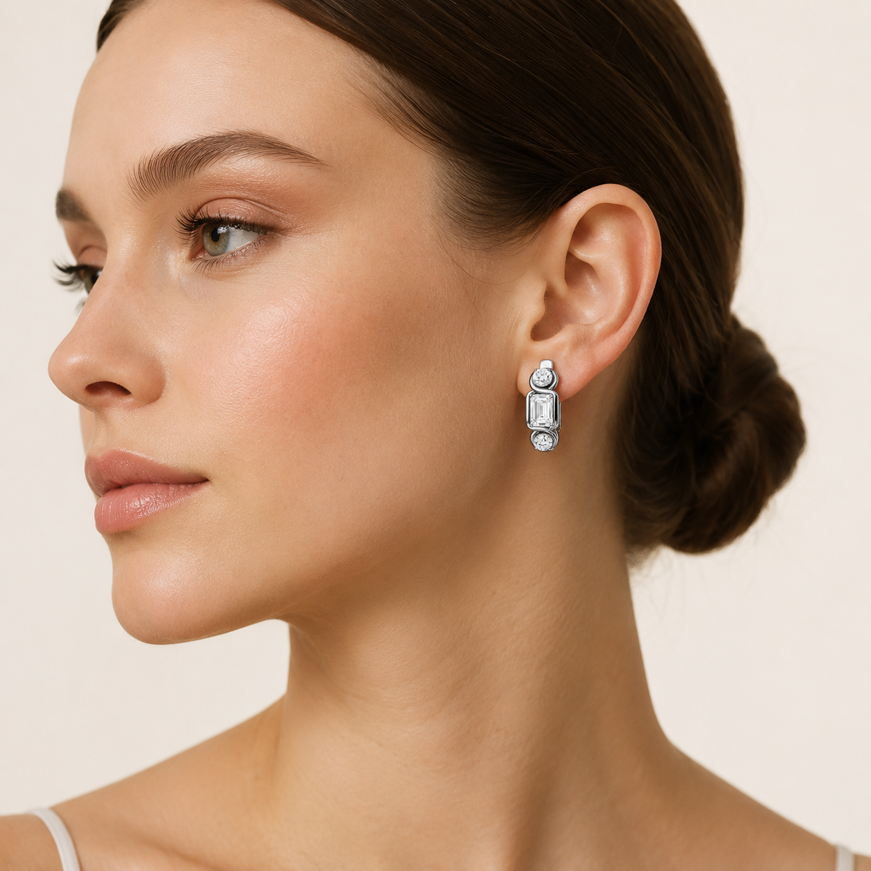 2.5CT Emerald Cut Lab Grown Diamond Three Stone Earrings