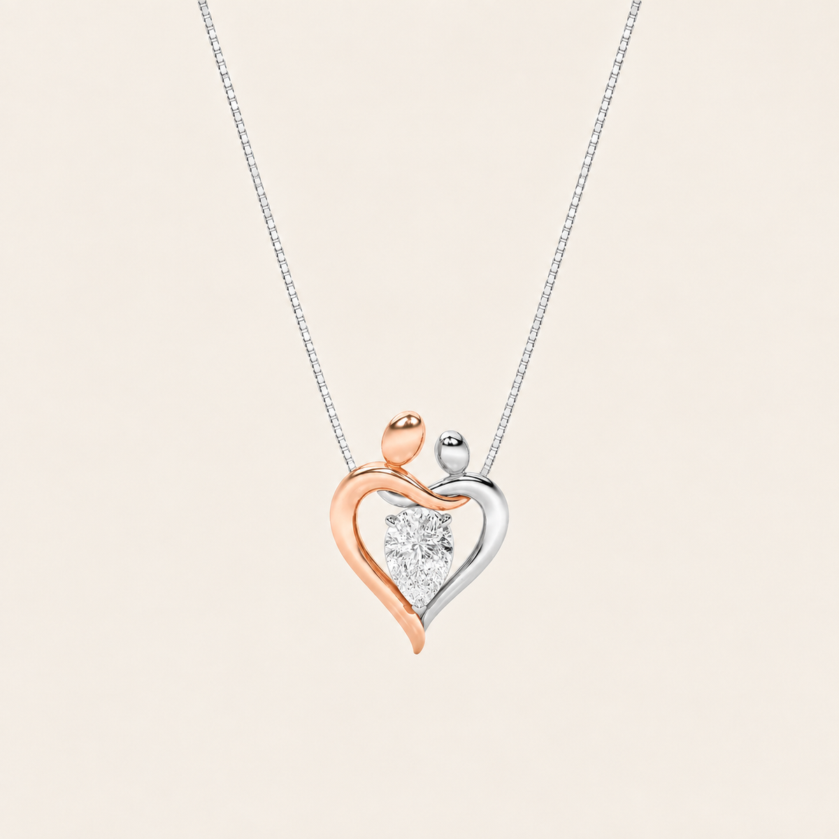 1.5CT Pear Cut Lab Grown Diamond Mother and Child Heart Shaped Pendant
