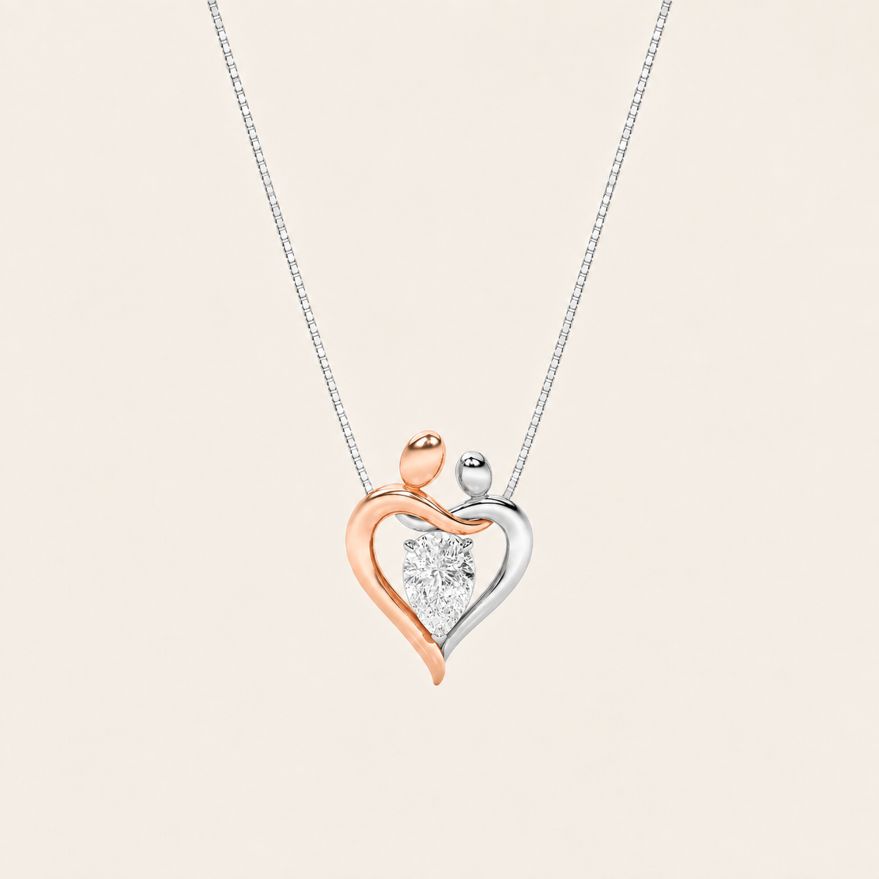 1.5CT Pear Cut Lab Grown Diamond Mother and Child Heart Shaped Pendant