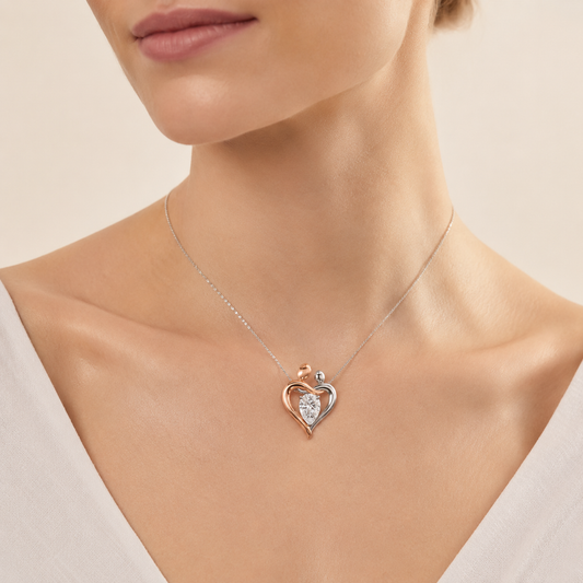 1.5CT Pear Cut Lab Grown Diamond Mother and Child Heart Shaped Pendant