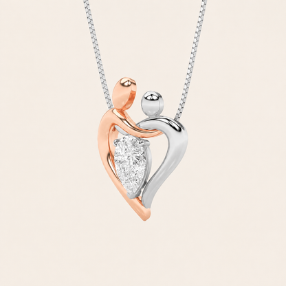 1.5CT Pear Cut Lab Grown Diamond Mother and Child Heart Shaped Pendant