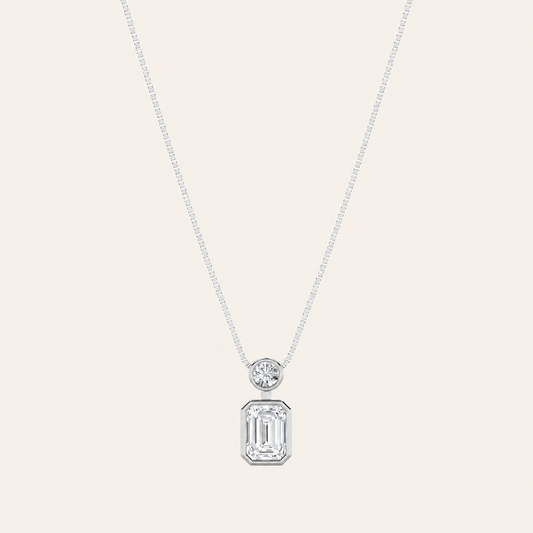 1CT Emerald Cut Lab Grown Diamond Toi et Moi Fashiion Pendant