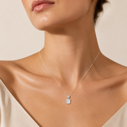 1CT Emerald Cut Lab Grown Diamond Toi et Moi Fashiion Pendant
