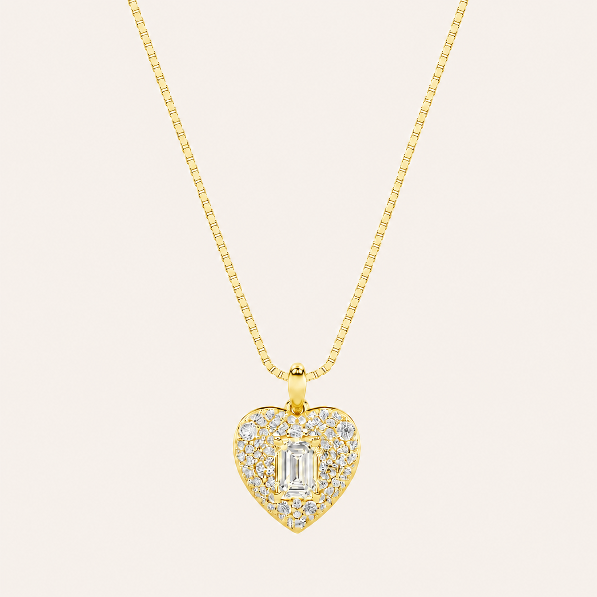 2CT Emerald Cut Lab Grown Diamond Accented Heart Shaped Pendant
