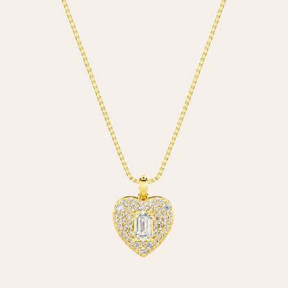 2CT Emerald Cut Lab Grown Diamond Accented Heart Shaped Pendant