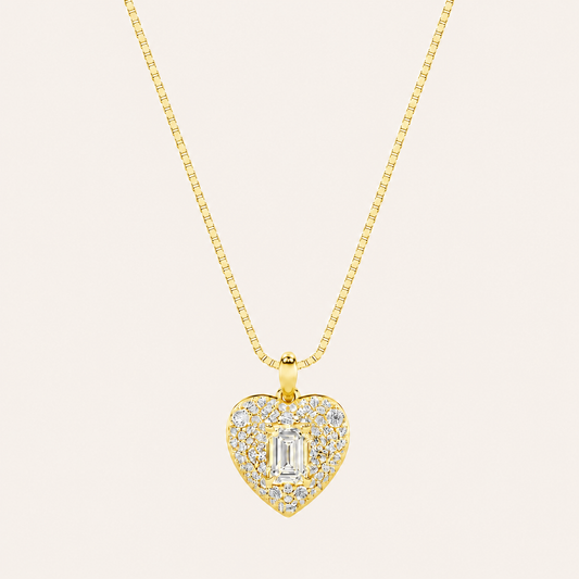 2CT Emerald Cut Lab Grown Diamond Accented Heart Shaped Pendant