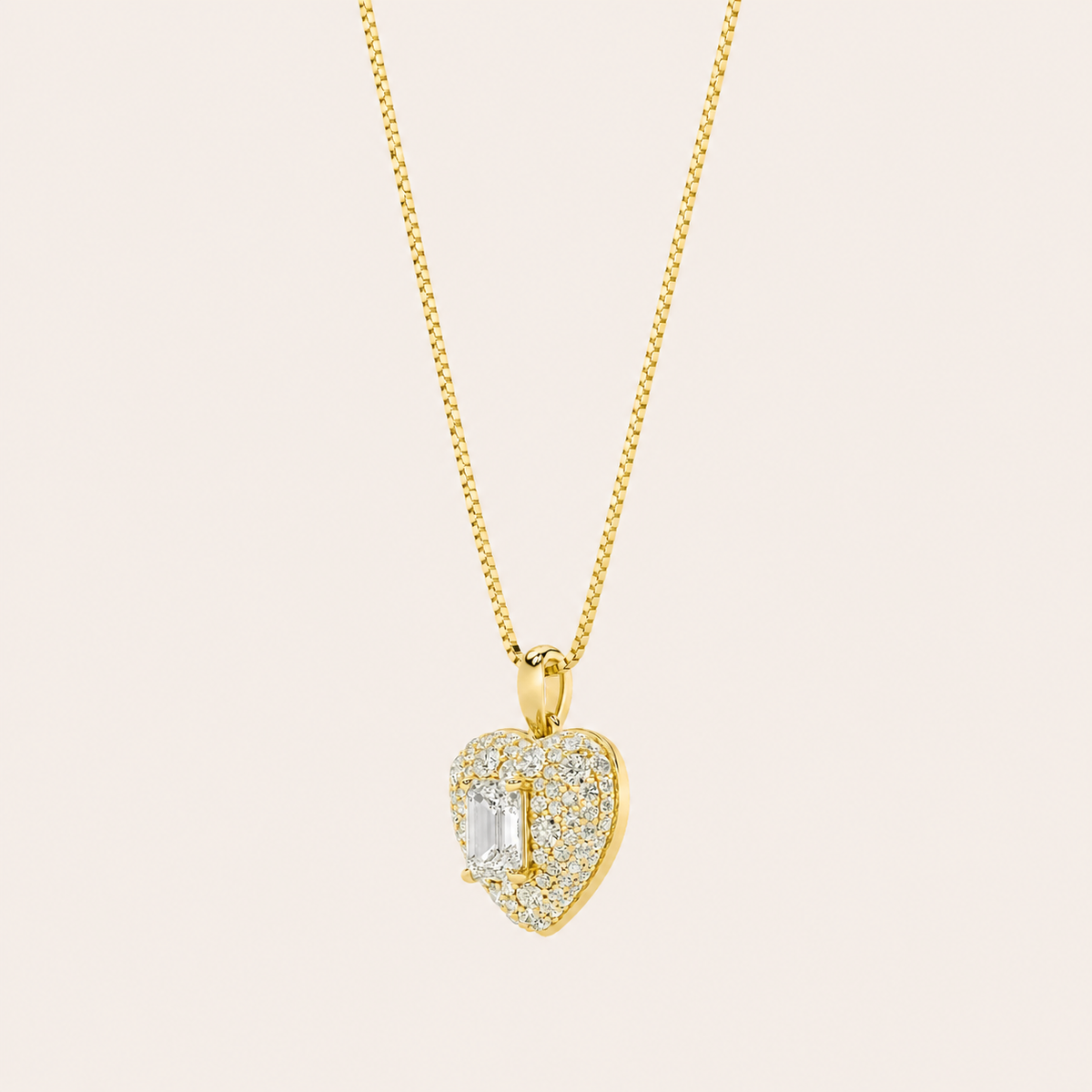 2CT Emerald Cut Lab Grown Diamond Accented Heart Shaped Pendant