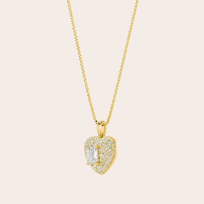 2CT Emerald Cut Lab Grown Diamond Accented Heart Shaped Pendant