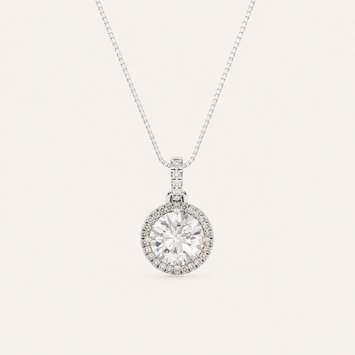3CT Round Cut Lab Grown Diamond Halo Pendant Necklace