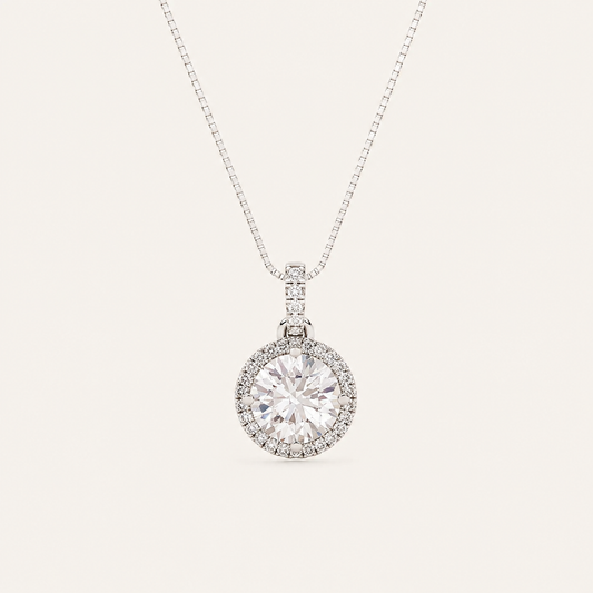 3CT Round Cut Lab Grown Diamond Halo Pendant Necklace