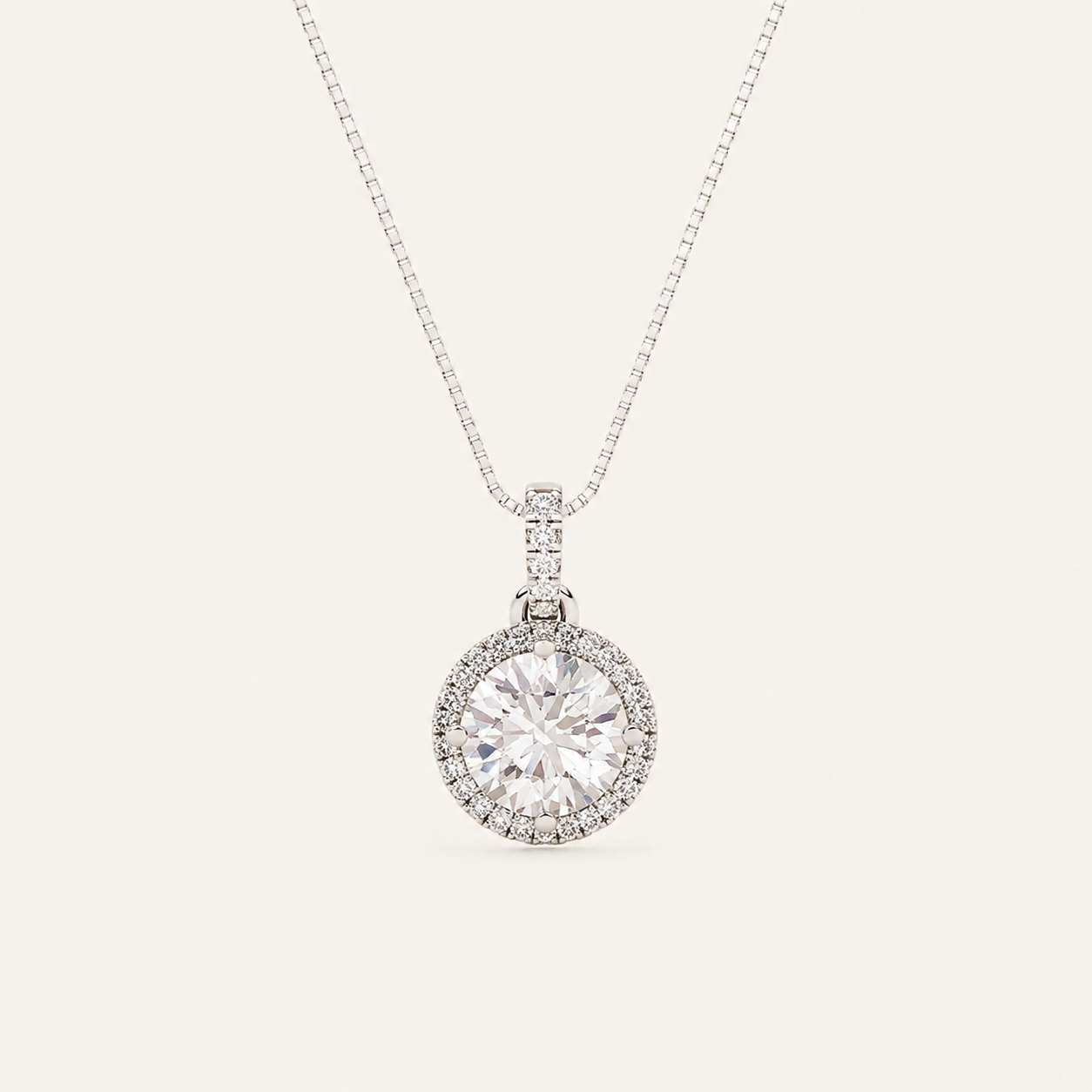 2CT Round Cut Lab Grown Diamond Halo Pendant Necklace