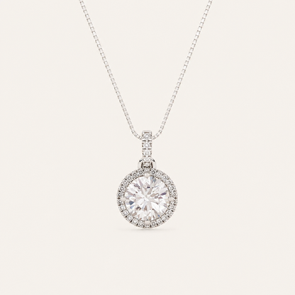 2CT Round Cut Lab Grown Diamond Halo Pendant Necklace