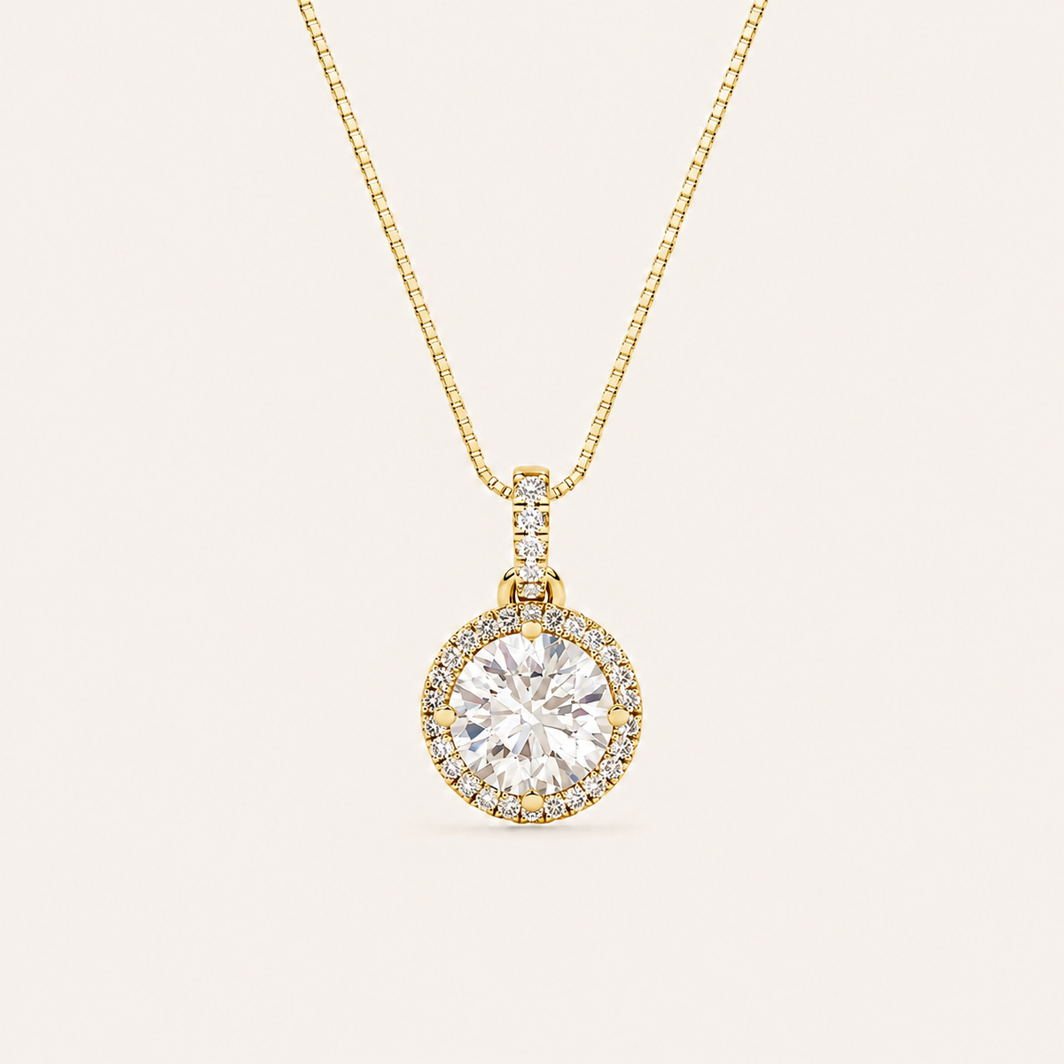 2CT Round Cut Lab Grown Diamond Halo Pendant Necklace