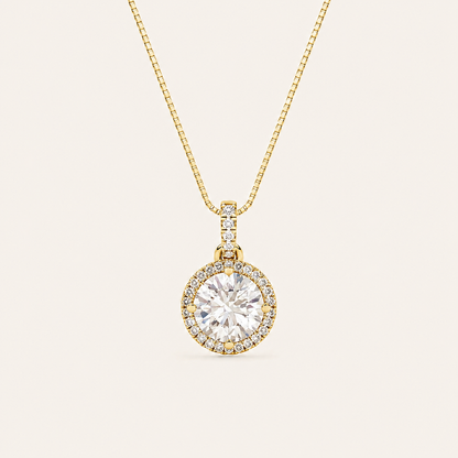 2CT Round Cut Lab Grown Diamond Halo Pendant Necklace