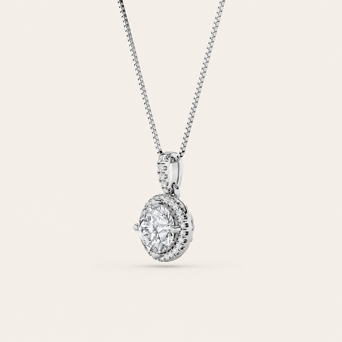 3CT Round Cut Lab Grown Diamond Halo Pendant Necklace