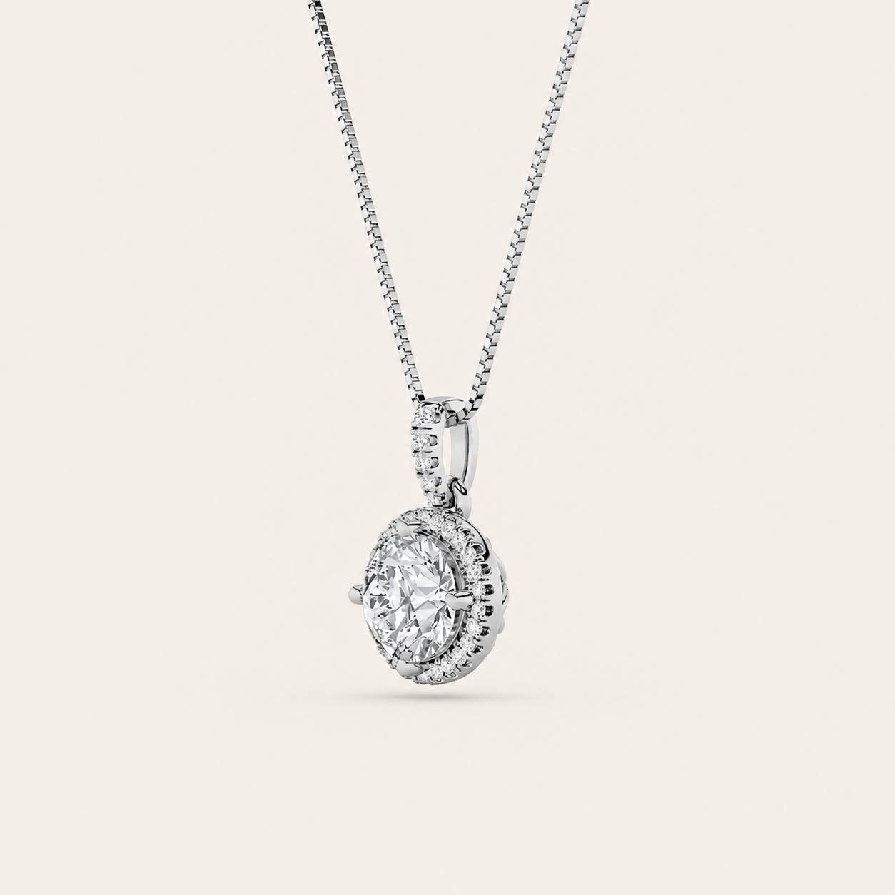 2CT Round Cut Lab Grown Diamond Halo Pendant Necklace
