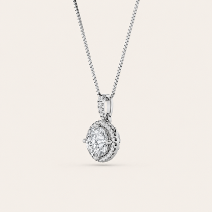 2CT Round Cut Lab Grown Diamond Halo Pendant Necklace