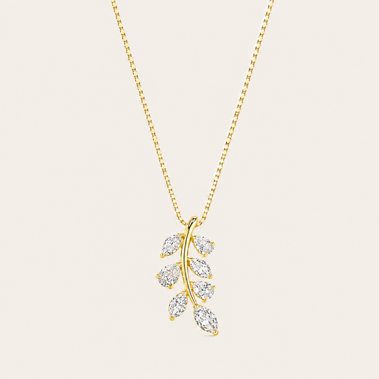 1.5CT Marquise and Pear Cut Lab Grown Diamond Leaf Motif Fashion Pendant Necklace