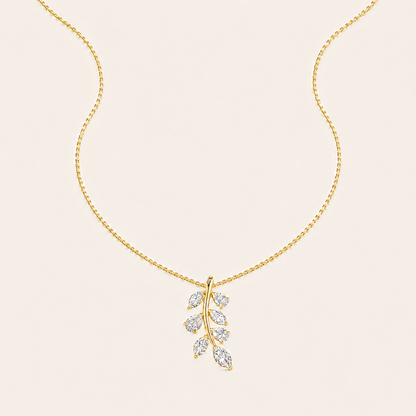 1.5CT Marquise and Pear Cut Lab Grown Diamond Leaf Motif Fashion Pendant Necklace