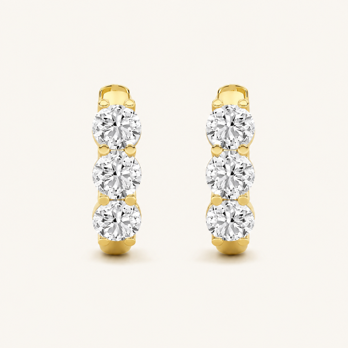 2CT Round Cut Lab Grown Diamond Three Stone Huggie Earrings
