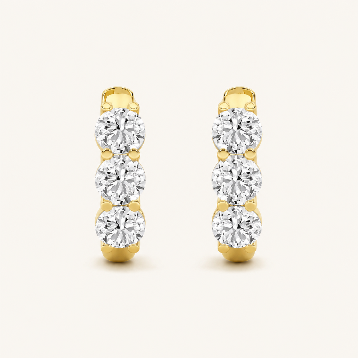 2CT Round Cut Lab Grown Diamond Three Stone Huggie Earrings
