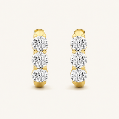 2CT Round Cut Lab Grown Diamond Three Stone Huggie Earrings