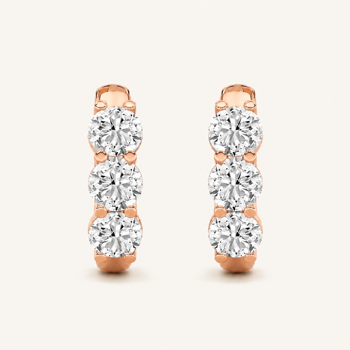2CT Round Cut Lab Grown Diamond Three Stone Huggie Earrings