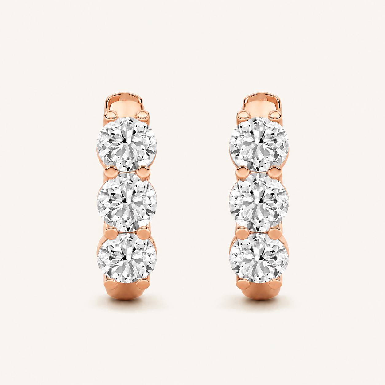 2CT Round Cut Lab Grown Diamond Three Stone Huggie Earrings