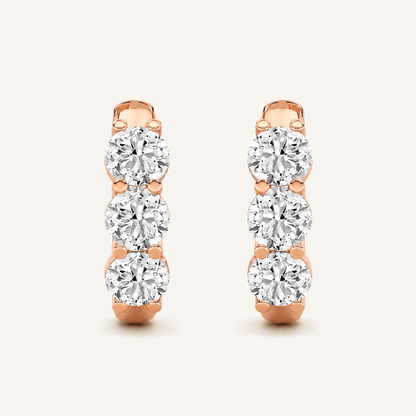 2CT Round Cut Lab Grown Diamond Three Stone Huggie Earrings