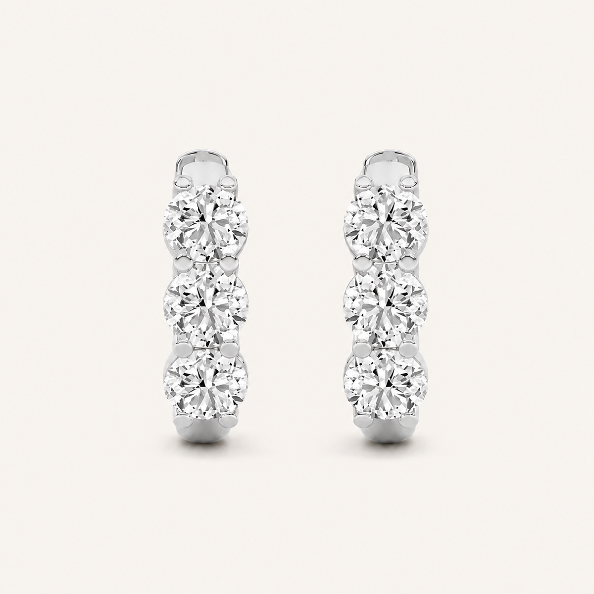 2CT Round Cut Lab Grown Diamond Three Stone Huggie Earrings