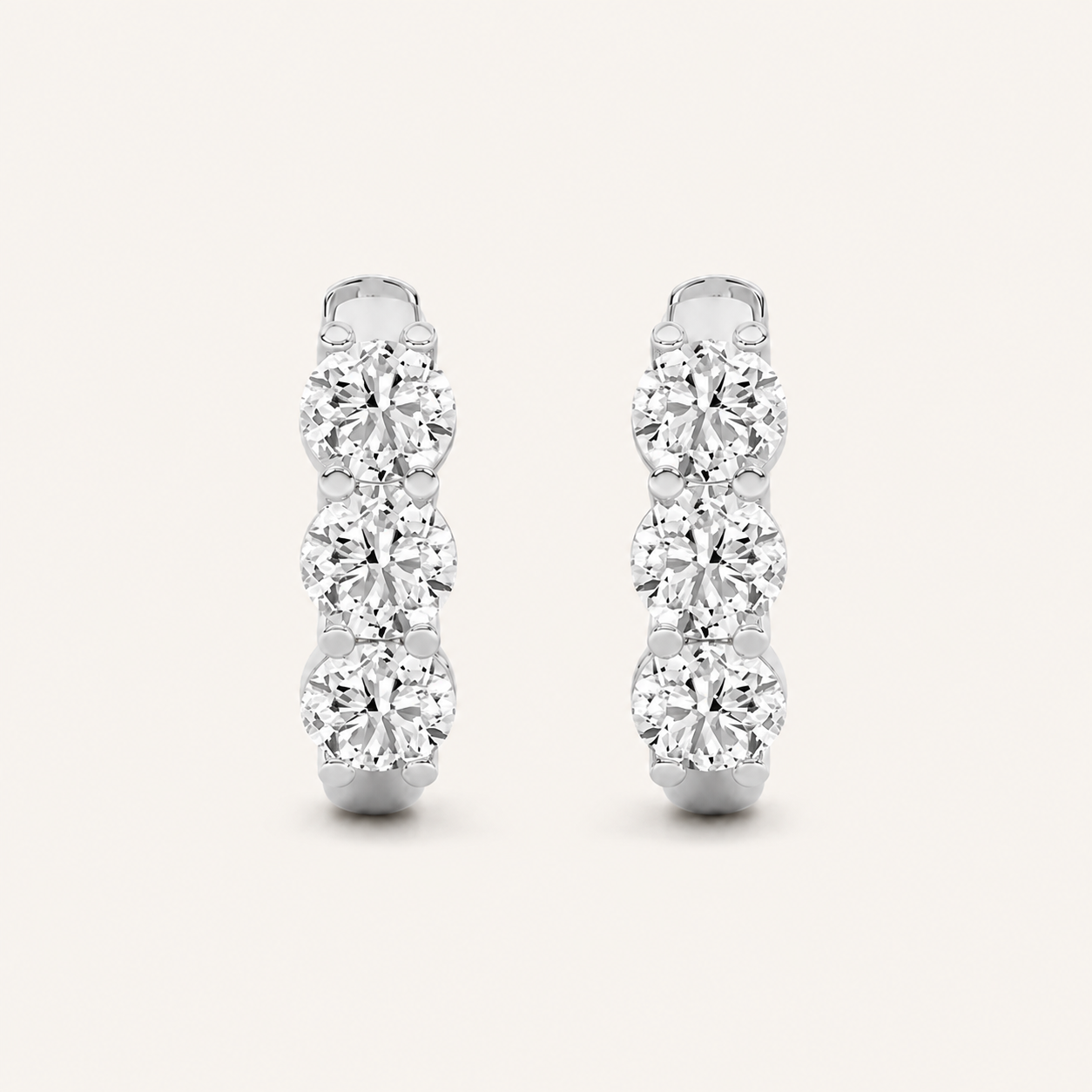 2CT Round Cut Lab Grown Diamond Three Stone Huggie Earrings
