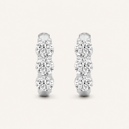 2CT Round Cut Lab Grown Diamond Three Stone Huggie Earrings