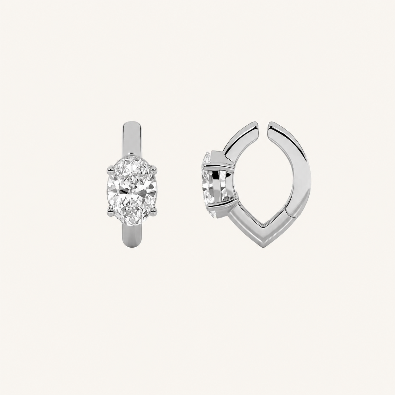 0.25CT Oval Cut Lab Grown Diamond Huggie Cuff Earrings