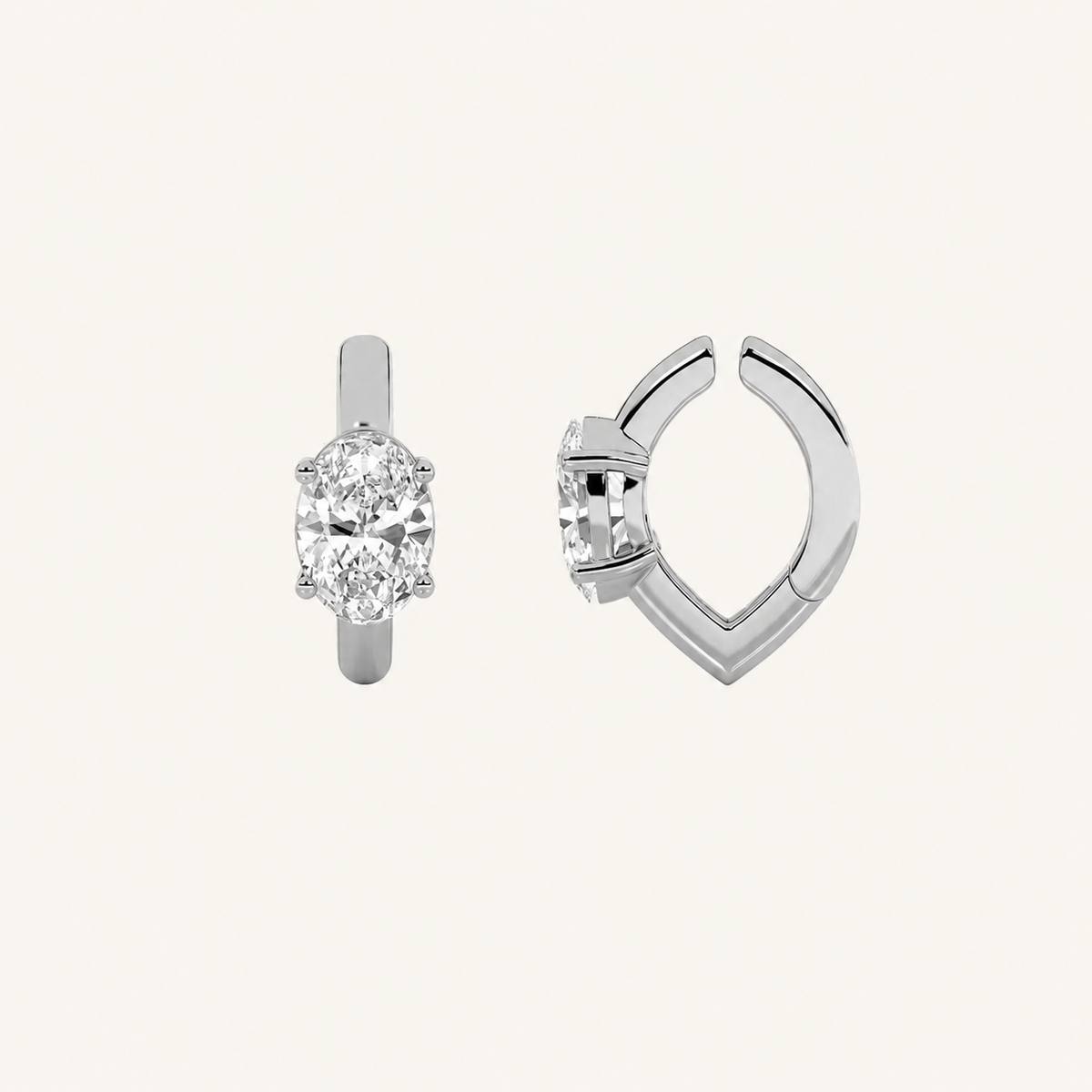 0.5CT Oval Cut Lab Grown Diamond Huggie Cuff Earrings