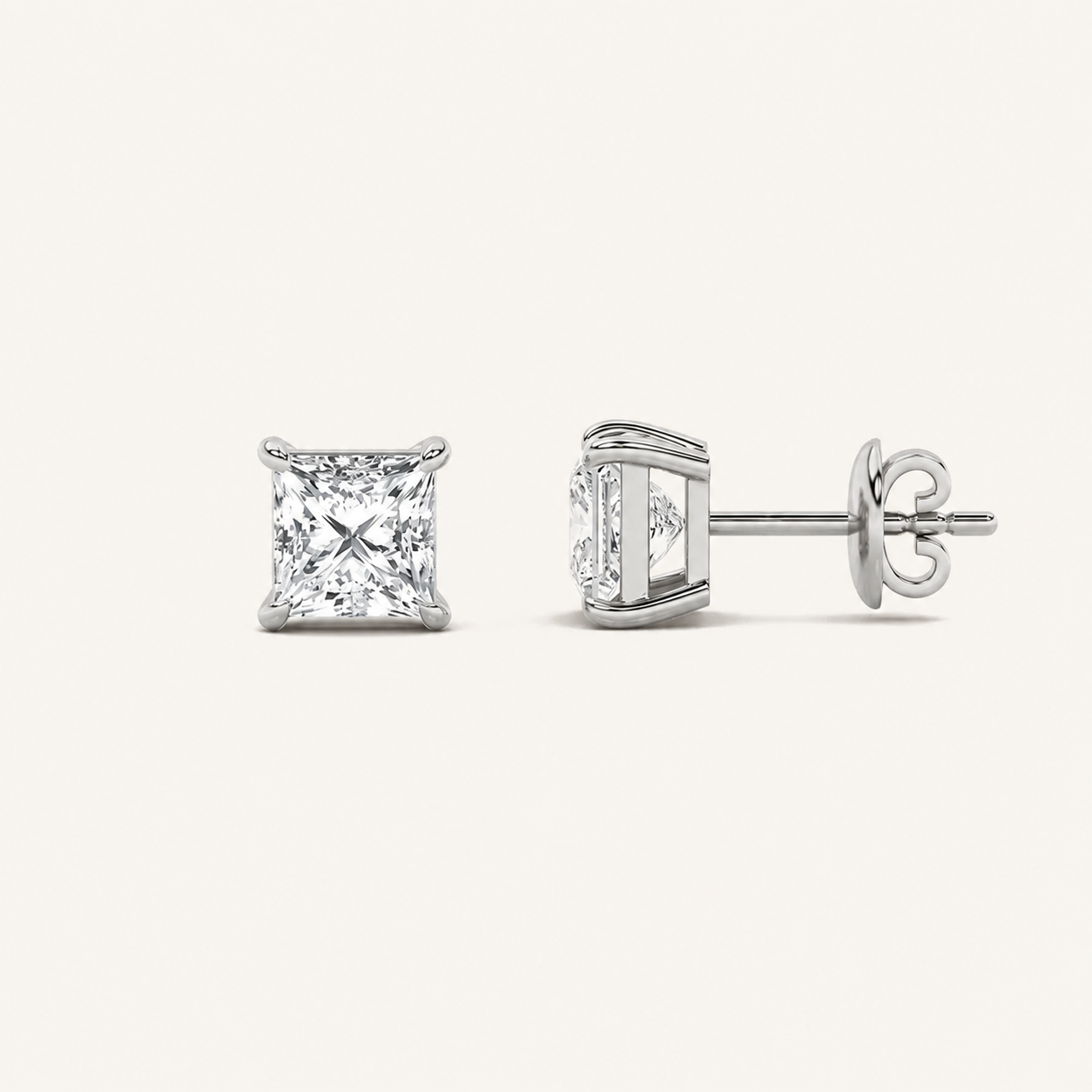 2CT Princess Cut Lab Grown Diamond Stud Earrings
