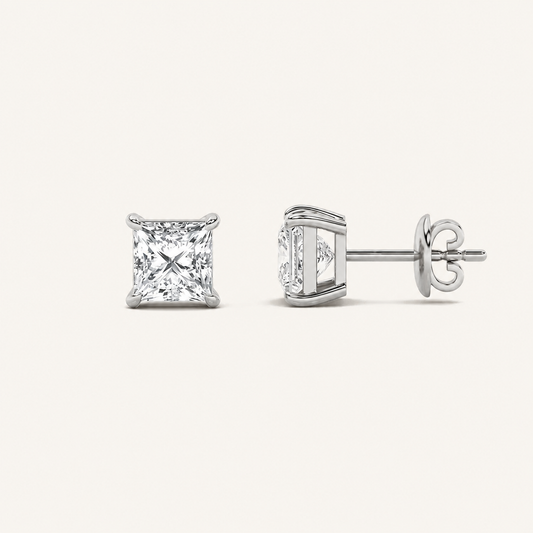 2CT Princess Cut Lab Grown Diamond Stud Earrings