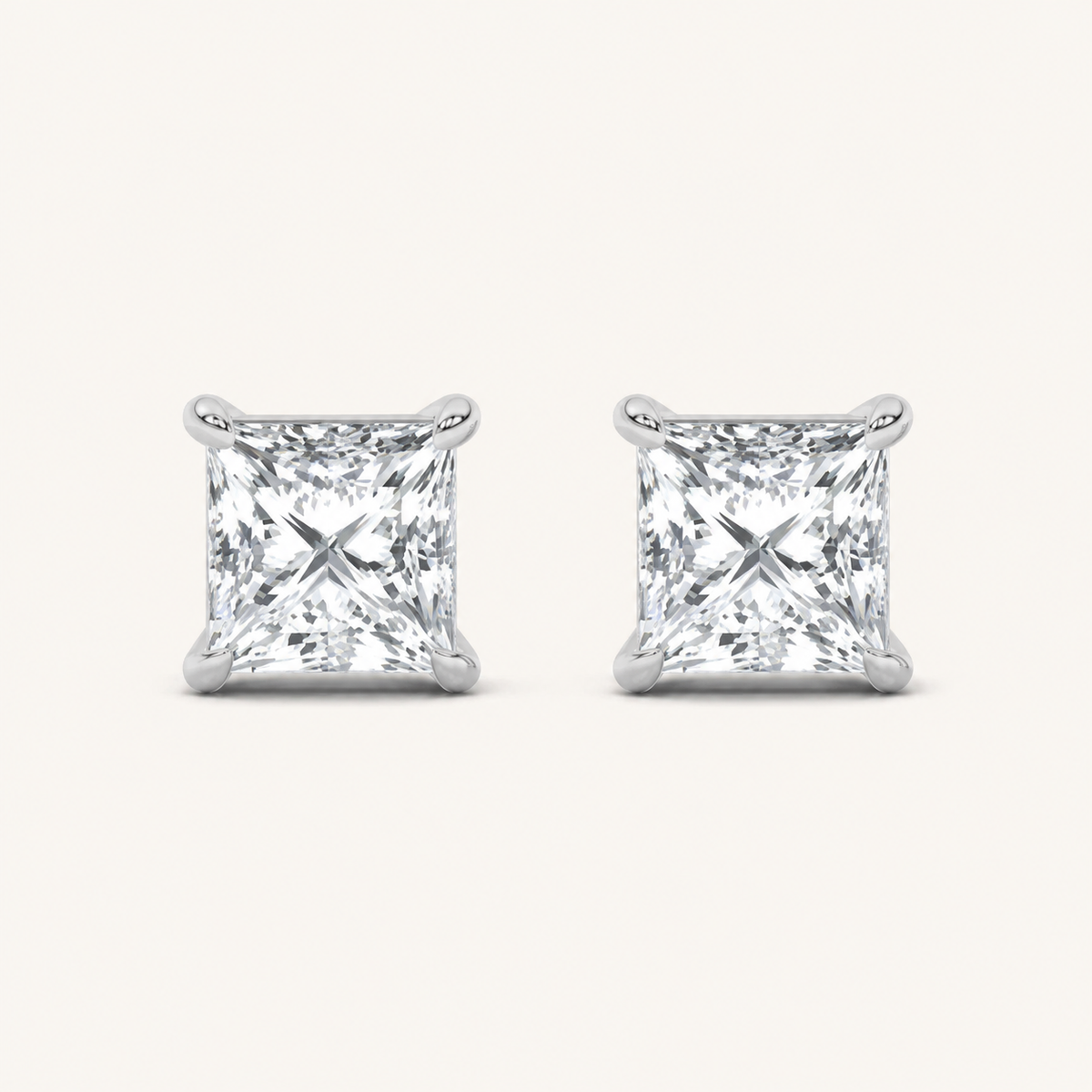 2CT Princess Cut Lab Grown Diamond Stud Earrings