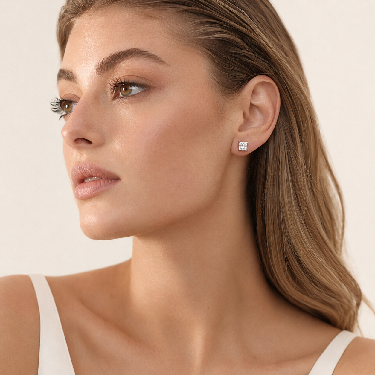 2CT Princess Cut Lab Grown Diamond Stud Earrings