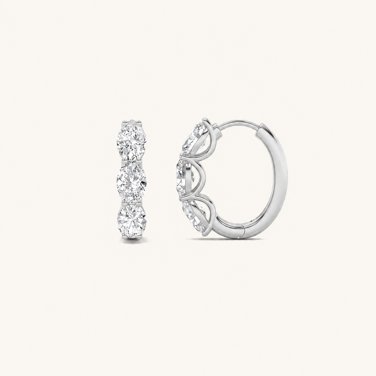 3CT Oval Cut Lab Grown Diamond Three Stone Huggie Earrings
