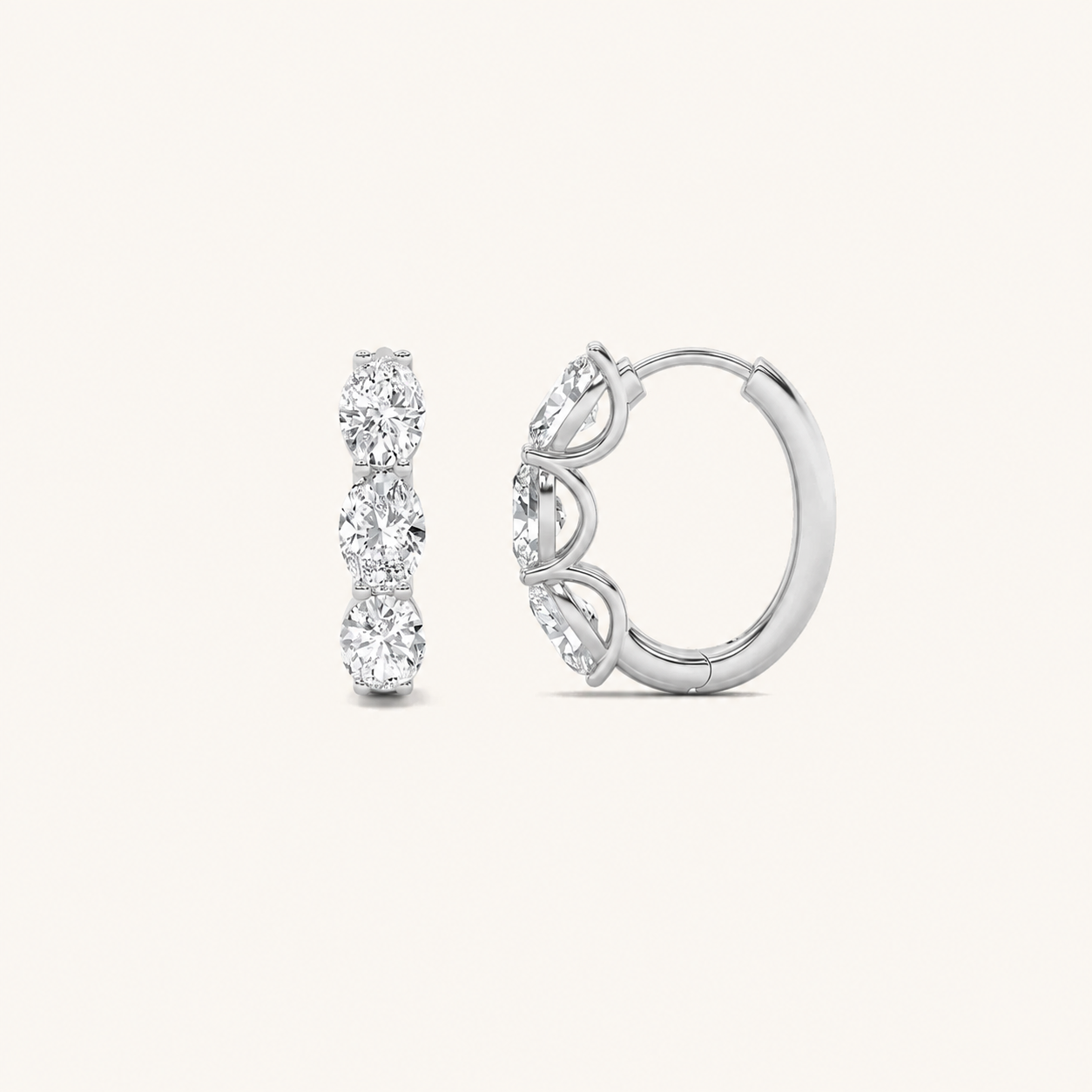 3CT Oval Cut Lab Grown Diamond Three Stone Huggie Earrings