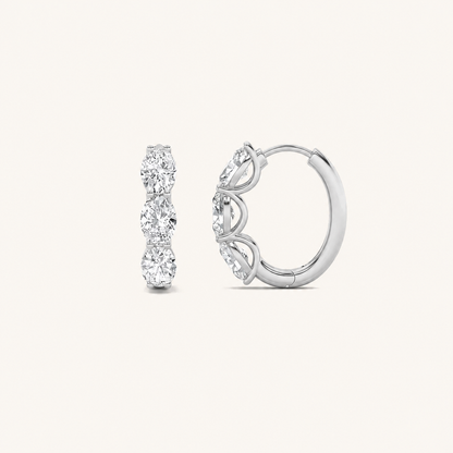 3CT Oval Cut Lab Grown Diamond Three Stone Huggie Earrings