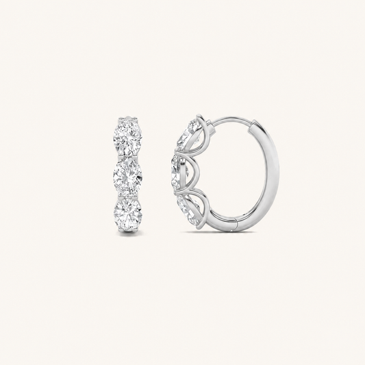 3CT Oval Cut Lab Grown Diamond Three Stone Huggie Earrings