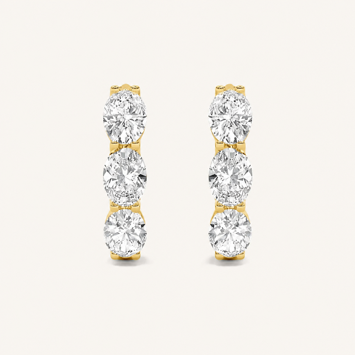 3CT Oval Cut Lab Grown Diamond Three Stone Huggie Earrings
